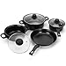 Non-Stick Cookware Set, 13 Piece Set Portable Lightweight Cast Iron Pots and Pans with Glass Lids and Nylon Utensils for Outdoor Camping Picnic Travel Cookware Black