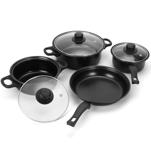 Non-Stick Cookware Set, 13 Piece Set Portable Lightweight Cast Iron Pots and Pans with Glass Lids and Nylon Utensils for Outdoor Camping Picnic Travel Cookware Black by Pleasthome - Image 3