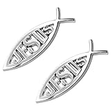 KUQUTIDY 2PCS Jesus Fish Decal Sticker, 3D Metal Chrome Car Christian Fish Symbol Stickers and Decals, Religious Faith Badge Emblems for Cars Trucks, Vehicle Exterior Accessories (Silver)