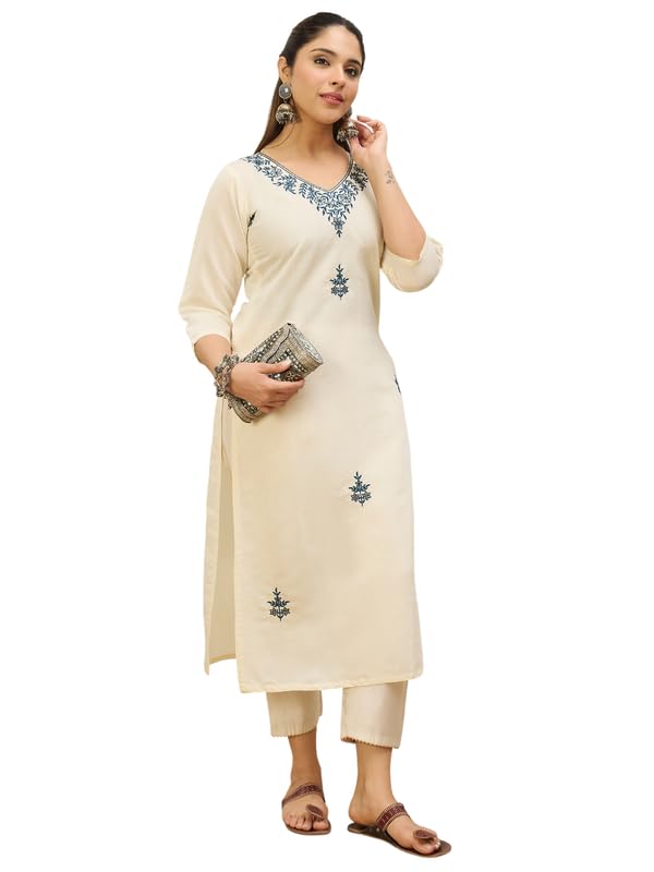 Image of Women's Silk Blend Embroidery Straight Kurta | Ethnic Kurtas for Women | Kurtis for Women Festive, Casual Office Wear Ethnic Kurta for Women