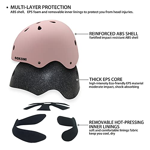 DKONI Fahrradhelm Helm Kinder, verstellbar und für mehrere Sportarten geeignet, von Kleinkind bis Jugend, 3 Größen (Rosa, M:52-56cm)