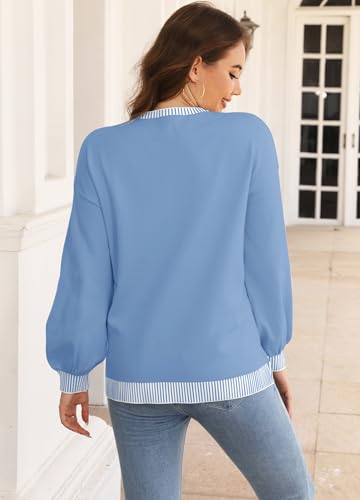 Womens Sweater Oversized Color Block Long Sleeve Crew Neck Ribbed Stripe Design 2024 Fall Winter Casual Pullover Top4