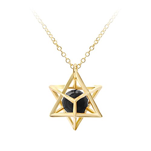Eight Pointed Star Pendant Necklace 3D Geometry Star with Natural Stone - Main Image