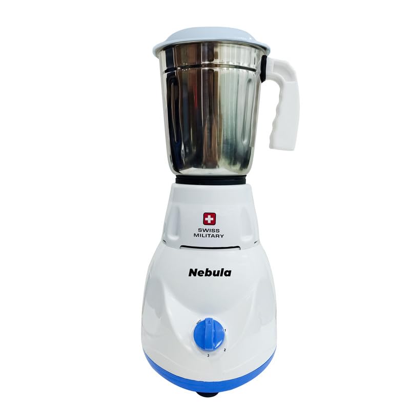 Image of Swiss Military Nebula Juicer Mixer Grinder, 3 Stainless Steel Jars, ABS body and Premium Stainless Steel Blades, Auto Power Cut, 230 Volts, 500 Watts, 50Hz, 18,500 RPM Speed, 2 Year Warranty, White, 1