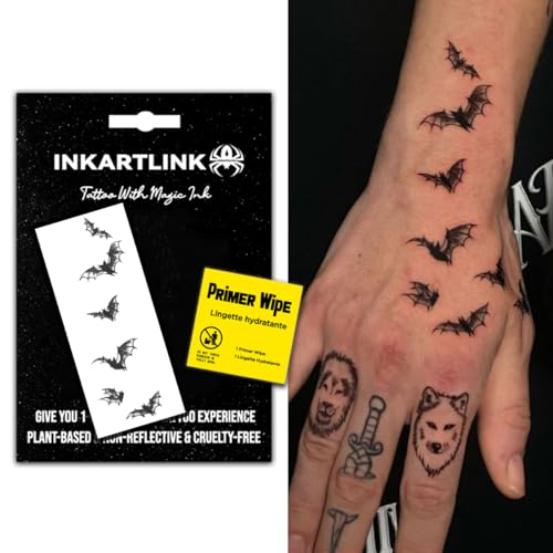 INKARTLINK Temporary Tattoos, Semi Permanent Tattoos Adult Art Designs Waterproof Temporary Tattoos Party Favors Tattoo Stickers Realistic, No Adhesive, Lasts 1-2 Weeks (Bat 1)
