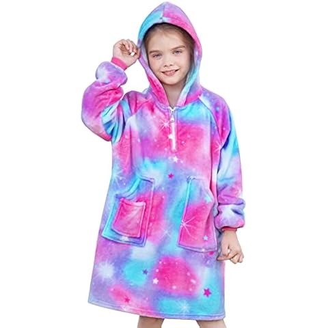Beinou Blanket Hoodie Kids Oversized Oodie Blanket Wearable Fleece Snuggle Sweatshirt Soft Hooded Christmas Jumpers for Teen Girls Boys Rose Red Cover
