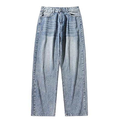 Baggy Jeans Mens Straight Wide Leg Casual Vintage Long Trouser Streetwear Hip Hop Trendy Denim Pant (X-Large,Retro Blue 3)