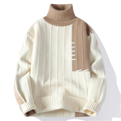 Men's Fashion Turtleneck Sweater Patchwork Casual Knit Pullover Warm Loose Knitted Long Sleeve4