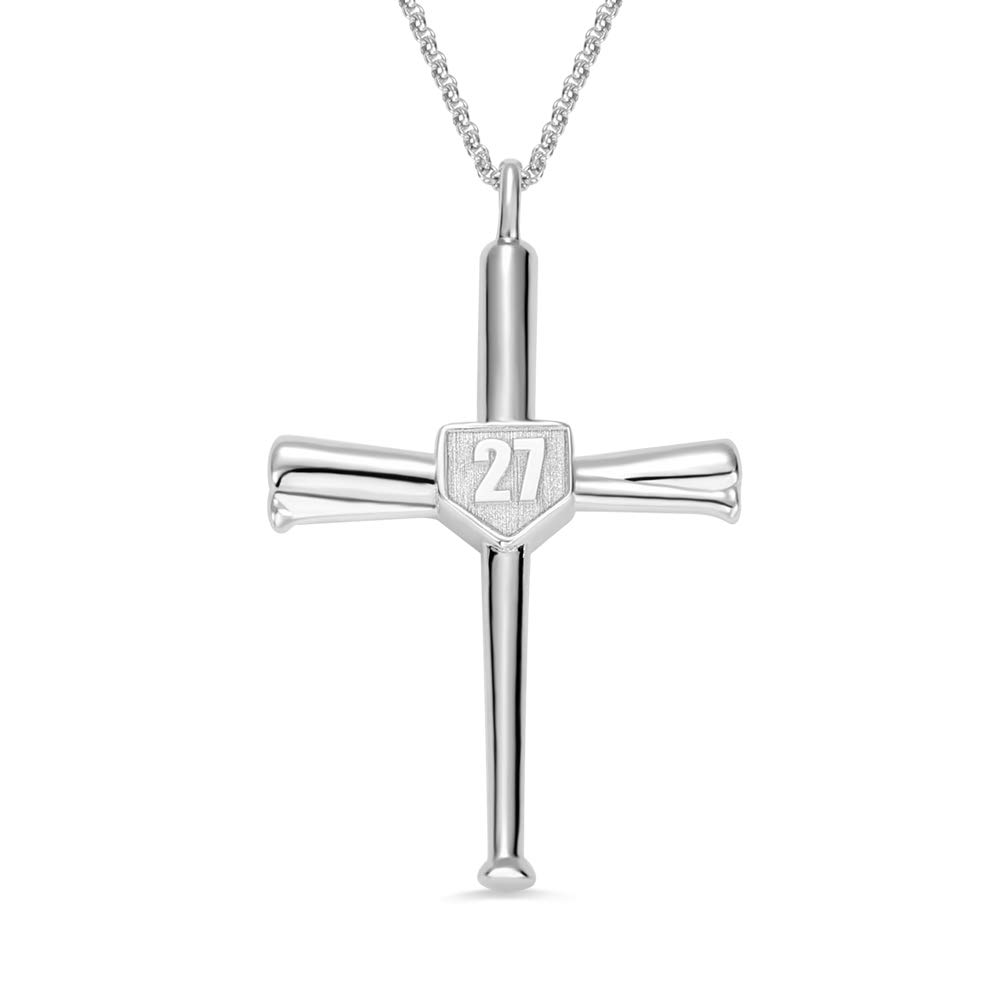 AILIN Custom Baseball Cross Necklace Brass/925 Sterling Silver Personalized Double Side Engraved Initial and Number Athletes Baseball Team Lover Jewelry Birthday Gifts For Women Men