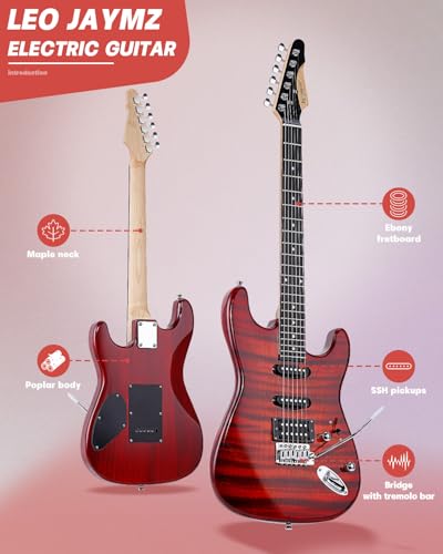 Leo Jaymz 39" ST Style Electric Guitar Starter Kit (Red Flame)