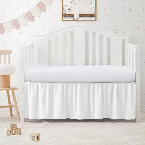 Image of SiinvdaBZX White Crib Skirt Dust Ruffle, Microfiber Crib Bed Skirt | 52 inchx28 inch with 14 inch Drop, Durable Full Coverage Toddler Bedskirt Fit for Baby Boys Girls Nursery Standard Crib