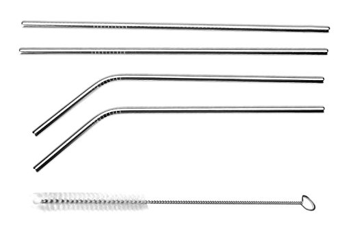 DeoDap Straw – Reusable Stainless Steel 4 Drinking Straws Set with 1 Cleaner Brush – 2 Straight & 2 Bent Straw Wide Enough for All Drinks Like for Juice, Smoothies, Cocktails & Beverages (Pack of 5) 4