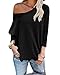 Produktbild ACHIOOWA Bluse Damen Off Shoulder Langarm Tunika Lässig Shirt Loose Oberteil Einfarbig Schwarz-A01458 M