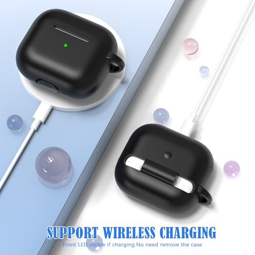 MHYALUDO AirPods 3rd Generation Case Cover 2021, Military Grade Anti-Fall Soft Silicone Shock-Absorbing Protective AirPods 3 Case Skin with Keychain and Cleaning kit, Front LED Visible, Black - Image 5