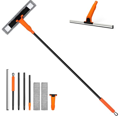 JEHONNスクイジードライワイパー153cm伸縮可能，水切りワイパー風呂ガラスワイパー鏡/窓/地面/壁/天井の水気を掃除（オレンジ）