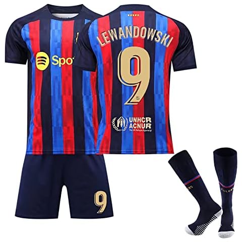 BarcelonaFußBall Trikot ür Jungen/Herren No.10/9 Fussball Trikot Classic Barcelona Trikot T-Shirt, Shorts, Socken Barcelona Trainingsanzug Kinder Schnelltrocknend Kleidung Schwarz Kid24 Cover