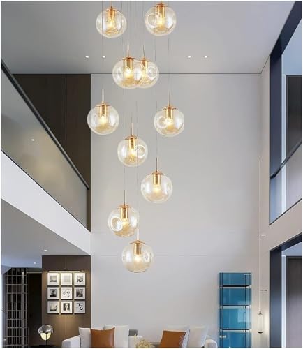 Lustre long minimaliste pour escalier à 8 ou 10 lumières pour salon et loft