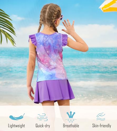 Image of Girls Swimsuit 2 Piece Ruffle Bathing Suit UPF 50+ Tankini Swimsuit Skirt with Lining Size 3-10