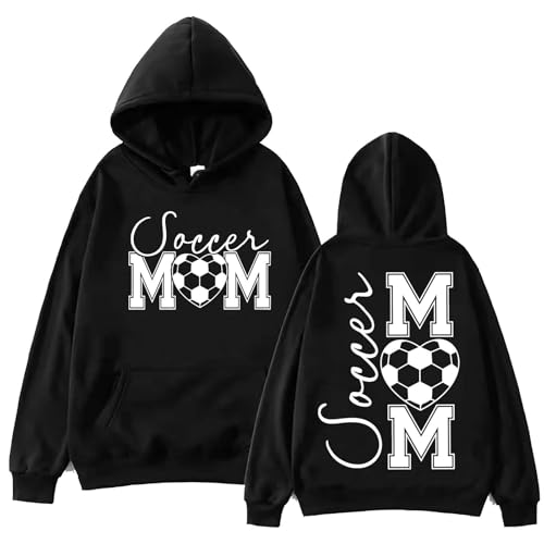 Image of TONGCHEN Soccer Mom Hoodie for Women Game Day Sweatshirt Soccer Mama Sweatshirt Sports Soccer Mom Shirt Gift (US, Alpha, Small, Regular, Regular, Black)