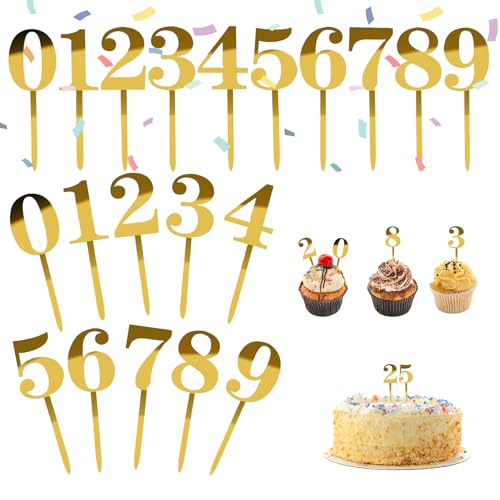 Cake Topper zahlen, 20 Stück Tortendeko Geburtstag Kuchenstecker, Topper Cupcake Zahlen 0-9, Nummer Kuchendekor Geburtstag, Kuchen Tortendeko für Jeden Alters Geburtstagsfeiern Hochzeit