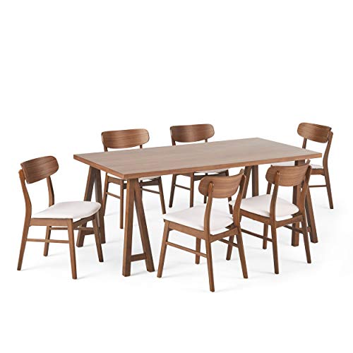 Christopher Knight Home Anthony Mid-Century Modern 7 Piece Dining Set, Light Beige and Walnut