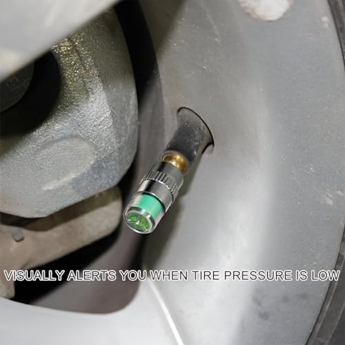 Image of 4PCS Tire Pressure Monitor Valve Stem Caps, 2.4 Bar 36PSI Pressure Monitor Stem Covers with 3-Color Eye Alert, Easy to Read Sensor Indicator Tire Valve Cap for Most Car Truck SUV (Silver)