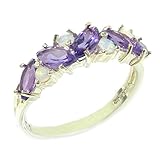 Unusual Solid Sterling Silver Ring, Natural Fiery Opal & Amethyst Ring - Size K 1/2