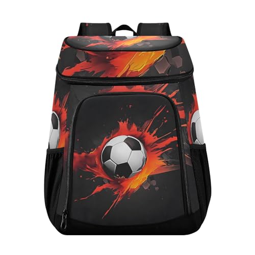 Fire Soccer Red Cooler Backpack Cooler Insulated Leak Proof Lunch Backpack 36 Cans Waterproof Soft for Men Women Picnic Hiking Camping Beach