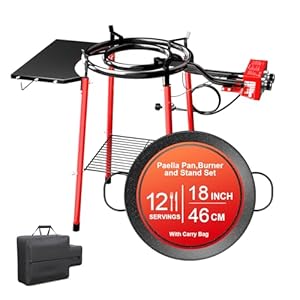 18 Inch Paella Pan and Burner Set, Paella Burner and Stand Set, Paella Pan Set,18 Inch Paella Pan, Paellera, Paella Kit with Carry Bag, Built-In Ignitor Regulator Hose, 12 Servings
