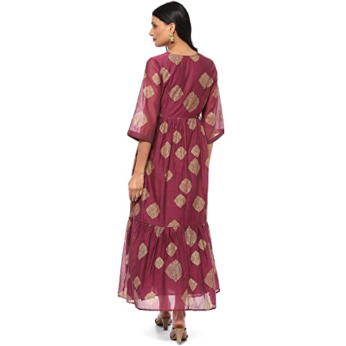 Image of BIBA Women Casual Dress Maxi Cotton Blend Tiered Printed Dress