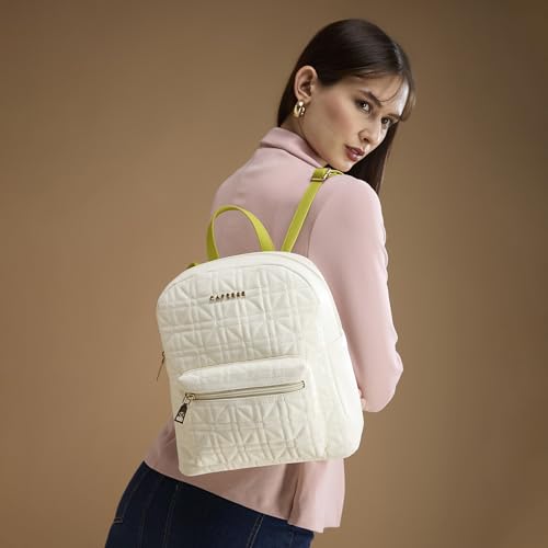 Image of Caprese Aimee Medium Quilted Faux Leather Fashion Backpack for Women | Stylish & Functional Daypack with Adjustable Straps & Detachable Charm| Front Pocket | Perfect for College, Travel & Daily Use