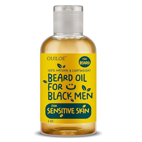 Beard Oil for Black Men with Sensitive Skin - All Natural Growth Oil for Patchy Beard - Unscented, Non Comedogenic, Lightweight and Non Greasy - Use with Beard Growth Kit, 2oz