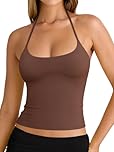 REORIA Women's Summer Sexy Halter Backless Double Lined Tank Top Going Out Y2k Trendy Sleeveless Camisole Crop Tops for Women 2025 Fashion Coffee Medium