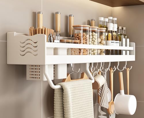 Estante de cocina de aluminio montado en la pared de 70 cm, sin taladro, con Hoo para una fácil instalación, perfecto para cocinas Lar y Se Nizat.