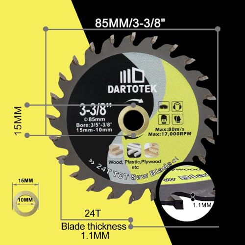 DARTOTEK TCT Hartmetall Holz Trennscheibe 24T Hartmetallbestücktes Kreissägeblatt für langanhaltende Schnitte in Holz, Kunststoff und weichen Materialien 85mm 4Stück