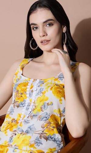 Image of Women's Yellow Floral Print Sleeveless, Coord, Set