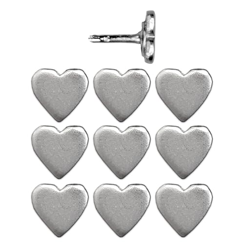 Image of Mini Silver Heart Push Pins - Mini Silver Metal Heart Map Pins - for Cork Board, Maps, or Lapel Pin Use - Designed in USA - Set of 10