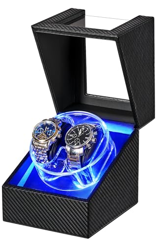 ANWBROAD Remontoir Pour Montres Automatiques, 4 Modes Boîte Double Remontoir Automatique Avec Design en Cristal LED, Boîtier Rotatif Avec Moteur Ultra...