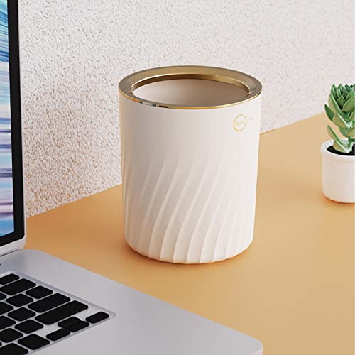 Image of Sheebo Open Top Mini Trash Can Round Wastebasket for Bathroom Vanity, Desktop, Tabletop or Coffee Table - Dispose of Cotton Rounds, Makeup Sponges, Tissues; 2 Liter (Round Open-Top - White)