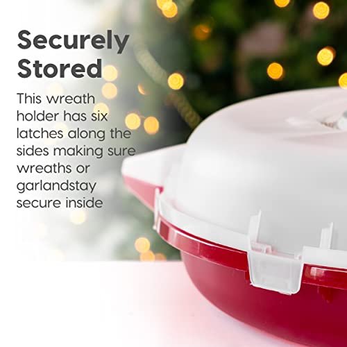 Iris Usa 24" Wreath Storage Container With Latches And Handle, 1 Pack, For Holiday Garland/Wreath, Holiday Decorations, And Heavy Duty, Portable, High Protection, And Space Saving Storage, Clear/Red #TOP3