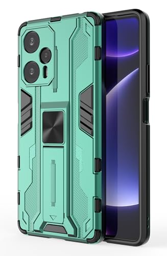 SORAKA Case for Xiaomi Poco F5 with Stand Heavy Duty Protection Case for Xiaomi Poco F5 Case with Metal Plate for Magnetic Car Mount Silm Fit Case Green