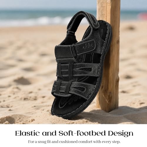 Image of OKKO Mens Leather Sandals Open Toe Athletic Fisherman Sandal Casual Summer Outdoor Shoes for Men