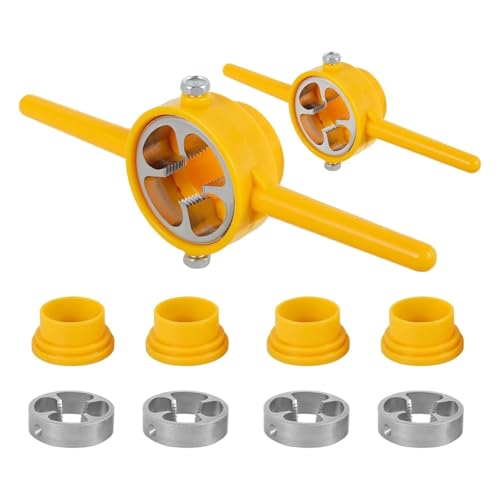 Qomcsrl Juego Matrices NPT 6 Piezas, Herramienta para Hacer Roscas PVC, Herramienta Plomería para Enhebrar Tuberías, Juego Matrices Redondas NPT Manual para Tuberías PVC, Amarillo