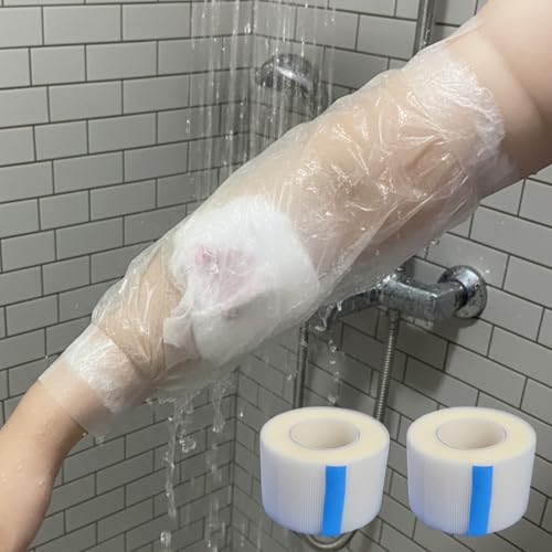 Disposable PICC Line Shower Cover with Tape, Waterproof Arm Bandage Wound Protector Sleeve for Bathing, Fits Arm Circumference 17