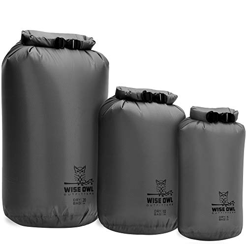 Wise Owl Outfitters Waterproof Dry Bag – Fully Submersible 1pk or 3pk Ultra Lightweight Airtight Waterproof Bags – 5L, 10L and 20L Sizes – Diamond Ripstop Roll Top Drybags