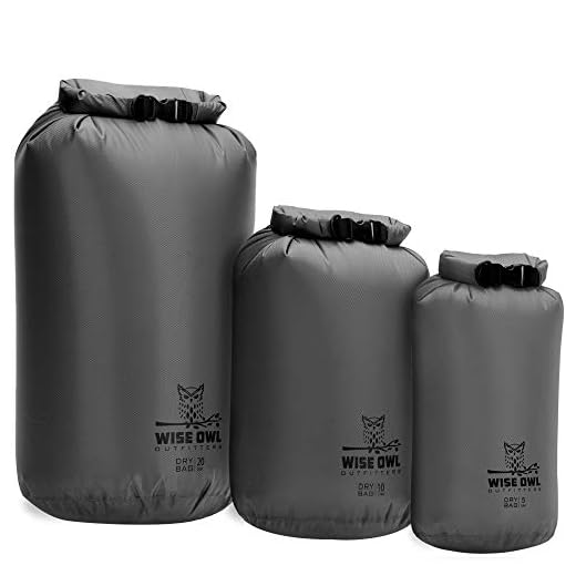 Wise Owl Outfitters Waterproof Dry Bag - Fully Submersible 1pk or 3pk Ultra Lightweight Airtight Waterproof Bags - 5L, 10L and 20L Sizes - Diamond Ripstop Roll Top Drybags