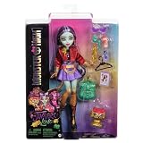 Monster High Jinafire Long Lalka smok z pieskiem Cloudy „Yun Yun” i 7 akcesoriami, w tym szkicownikiem, „jogurtem do picia” i plecakiem, HYV58