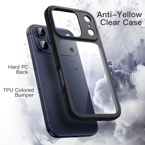 Image of JETech Case for iPhone 17 Pro 6.3-Inch, Shockproof Phone Bumper Cover, Solid Color Matte TPU Frame, Anti-Scratch Clear Back (Black)