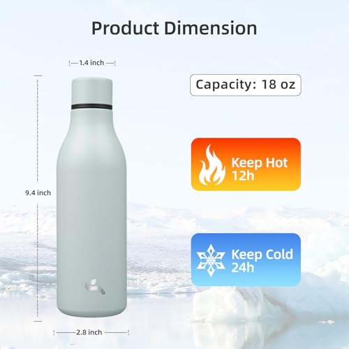 Image of Konokyo 18 oz Insulated Stainless Steel Metal Water Bottle with Strap | BPA-free, leak-proof, dishwasher-safe reusable bottle with strap for gym, school, hiking, outdoor travel & hydration