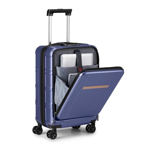 Carry on Luggage 22 X 14 X 9 Airline Approved, ABS+PC 20 Inch Luggage with Front Compartment, Double Spinner Wheels, TSA Lock，Blue Color3